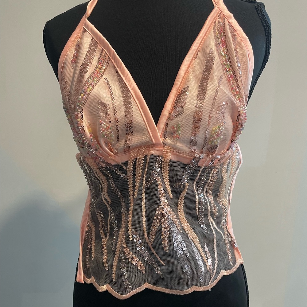 Pink Sequin Mesh Bralette Tank Top